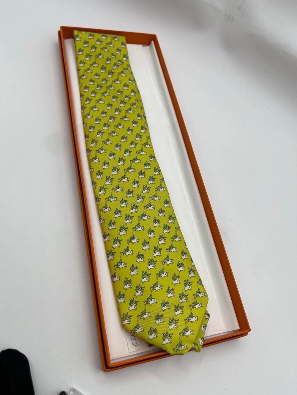 Hermes Apple Green Sheep Motif Silk Tie